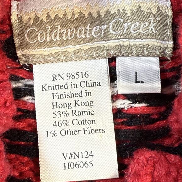 Vtg Coldwater Creek Scotty Dog Sweater Sz L Red Black Fair Isle Nordic 1/4" Zip - Picture 8 of 8